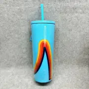 ALDI Gear 2023 Tumbler with Straw Blue Rainbow 24 oz Stainless Steel NWT