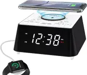 Wireless Charging Alarm Clock Radio with Bluetooth Speaker, Bedside FM Radio, Du