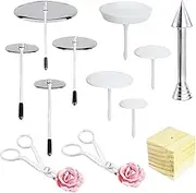 Woohome 12 PCS Cake Decorating Supplies - 8 PCS 2 Style Cake Flower Nails, 2 Flower Lifters, 1 Wood Holder, 1 Icing Dispenser for Decoration