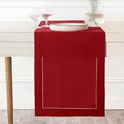D'Moksha Homes Red Linen Table Runner 48 Inches Long, 100% Pure Linen 14 x 48 Inch Classic Hemstitch, Small Coffee Farmhouse for Spring, Summer, Indoor, Outdoor