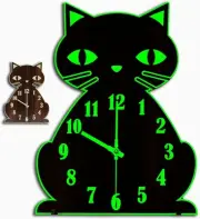 Cat Wall Clock Glow in The Dark- Silent Luminous for Bedroom Brown