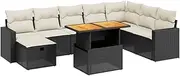 vidaXL 9-Piece Garden Sofa Set - Black Poly Rattan Outdoor Furniture Lounge, Cushions Included, Adjustable Table, Modular Design for Patio/Backyard/Terrace