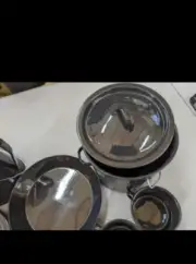 Camping Cookware. Hard Black Enamel Coated. Never Used. Good condition