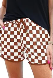 [Chvity] Womens Plaid Shorts Casual Elastic Waist Checkered Shorts Women Trendy with Pockets