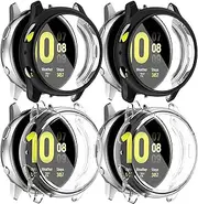 [Amzpas] [4 Pack] Compatible with Samsung Galaxy Watch Active 2 Screen Protector Case 44mm, Soft TPU Full Around Cover for Samsung Galaxy Active 2 Smartwatch (Black, Black, Clear, Clear, 44mm)