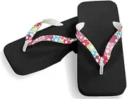 Hajime(一歩) [One Step] [Hajime] Geta Clogs, Soft and Water Resistant, Sponge 10.6 inches (27 cm), BK/Large Flower 3, Large Flower 3 (Flower 3/27), Flower 3, 27.0 cm
