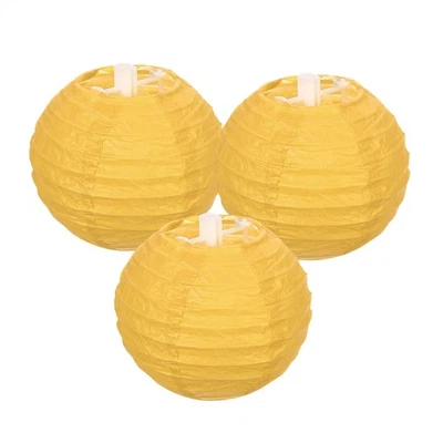 3Pcs Decorative Hanging Round Paper Lanterns 10cm/4", Yellow