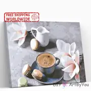 Paint By Numbers Kit Coffee Biscuit Flowers Abstract DIY Wall Decor Oil Home Art
