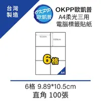 在飛比找momo購物網優惠-【OKPP歐凱普】A4柔光三用電腦標籤貼紙 6格 9.89*