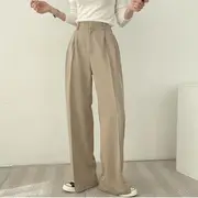 Plain Oversize Blazer / High-Waist Plain Straight-Cut Dress Pants Pants - Khaki - M