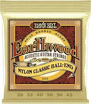 Ernie Ball Earthwood Folk Nylon, Clear & Gold Ball End, 80/20 Bronze Acoustic Guitar Strings - 28-42 Gauge