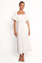 [PUP4] Clo Puff Sleeve Midi Dress - White XS White