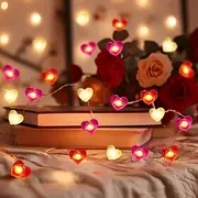 Valentine's Day Decor 2M 20LED Fairy Lights Red Pink White Heart Lights String Battery Operated Valentines Decorations Heart Fairy Lights Romantic Decor Home B