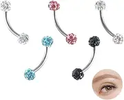 [Wasise] Eyebrow Bar - 5PCS Eyebrow Piercing Jewellery, 1.2MM Steel Curved Barbell Piercing Jewelry with 4MM Balls, Lip Bars For Bottom Lip, Tongue Bar, Barbell Earring, Tounge Bars Metal 12MM for Women Man