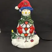 Snowman Lamp Christmas Lead Glass Light Tiffany Style Holiday
