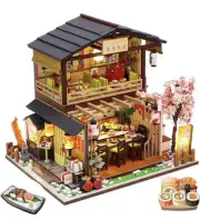 Japanese Style Sushi Restaurant Miniature Doll House DIY Toy Architectural Kits