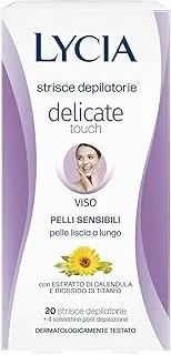 Lycia - Delicate Touch Facial Hair Removal Strips, with Titanium Dioxide and Calendula Extract, Without Perfume, Dyes and Preservatives, 20 Strips