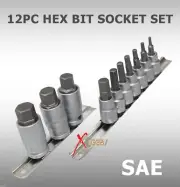 NEW 12pc 3/8" & 1/2" Drive SAE Hex Bit Allen Wrench Socket Set on Snap in Rails