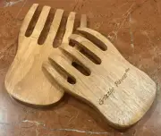 Grizzies Salad Servers Wood Bear Claws Salad Mixers Grizzly Paws Alaska NEW
