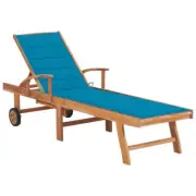 Garden Sun Lounger With Wheels And Cushion Wooden Patio Pool Deck Beach Sunbed