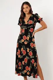 [PUP78] Christine Midi Dress - Sunset Floral XS black