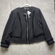 Karl Lagerfeld Paris Jacket Womens 22W Black Tweed Zip Blazer Work Church Office