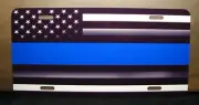 THIN BLUE LINE POLICE TACTICAL AMERICAN FLAG METAL CAR NOVELTY LICENSE PLATE