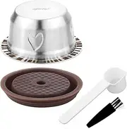 XIHIRCD Reusable Pods for Nespresso Vertuo Machine, Stainless Steel 230ml Refillable Coffee Capsule Set with 1 Silicone Lid, 1 Spoon, 1 Brush Coffee Accessories for Nespresso