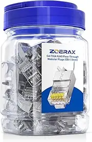 ZOERAX 50-Pack Cat7 Cat6A RJ45 Pass Through Connectors Shielded, 50UM Gold Plated Shielded FTP/STP External Ground for 23 AWG Network Cable