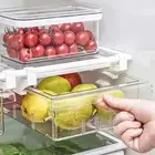 Fridge Drawer Organizer with Handle Pullout Refrigerator Storage Bins