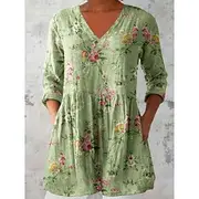 Women's Blouse Floral Graphic Bohemia Vintage Casual Long Sleeve V Neck Regular Tops Daily Going out Pocket Print Wine Blue Fuchsia Green Light Blue Summer