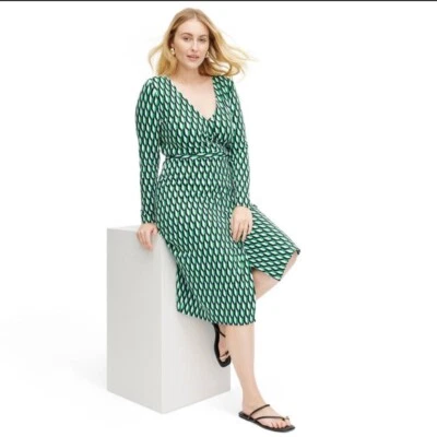 Diane Von Furstenberg x Target Long Sleeve Midi Arrow GeoGreen Wrap Dress XLarge