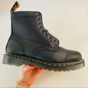 NEW DR DOC MARTENS Black Leather Canvas Panel Inset Lace Up Combat Ankle Boot 11