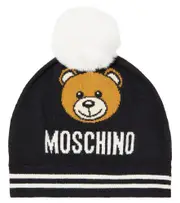 [Moschino Kids] Moschino Kids Teddy Bear cotton and wool beanie Inch 19.7 black