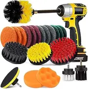 22 Piece Drill Brush Attachment Set with Extend Long Attachment, H HOME-MART Power Scrubber Drill Brush for Tire and Rim Cleaning for Cleaning Grout, Car,Tiles, Bathtub