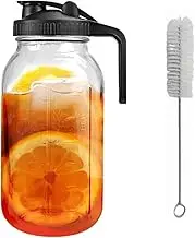 Monehet Glass Mason Jar Pitcher with Lid,64 oz Wide Mouth Glass Pitcher Jug for Breastmilk, Iced Tea,Lemonade,Coffee, Ice Drinks Storage Container ﻿