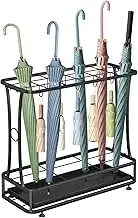 Metal Umbrella Holder Stand with Removable Drip Tray, Industrial Free Standing Umbrella Rack Organizer for Entryway Home Office Patio Decor(18 Slots 10 Hooks, Black)