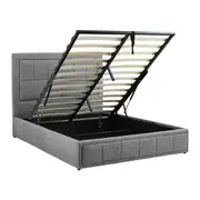 Foret Bed Frame Queen Gas Lift Storage Base Bedroom Furniture Fabric Gray Grey