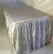 6' Satin Fitted Double Pleated Table Skirting Cover w/Top Topper ANY EVENT White