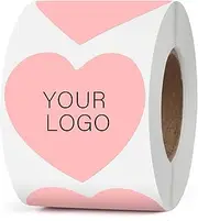 YIKIADA Direct Pink Heart Thermal Labels 2 Inch Self Adhesive 50mm Stickers for Personalized DIY Custom Logo Gift Name Price Tags QR Code Small Business Anniversary Address Wedding 500 PCS