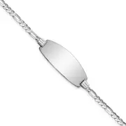 Solid 14K White Gold Oval Figaro ID Bracelet