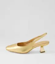 New Django & Juliette Domina Old Gold Leather Heels Womens Shoes Dress