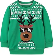 [SUGARAIN] Toddler Boys Christmas Sweatshirt Ugly Sweater Kids Reindeer Pullover Long Sleeve Unisex Xmas Shirt Tops 1-7T