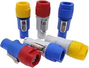 CCWUTQF 10PCS Connector 3 Pins 20A 250V, Power Speaker Cable Connector Male Plug Compatible Screen Stage Lighting(Blue Body-Yellow Cap)
