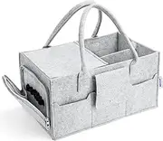 Maliton Diaper Caddy Organizer With Lid and Handles for Baby, Car and Changing Table - Felt Basket Bin for Newborn Essentials (Grey)