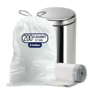 200 Count 8 Gallon Small Bathroom Trash Bags Drawstring White Durable Waste Bags