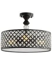 JONATHAN Y Elise 17in 3-Light Crystal Metal Drum Semi-Flush Mount