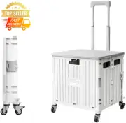Foldable Shopping Trolley 65L Rolling Utility Cart w/ Wheels Handle - White