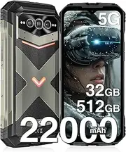 DOOGEE V Max Pro 5G Rugged Smartphone, 22000mAh 32GB+512GB/TF 2TB, Android 14, 108MP+20MP Rugged Phone, 6.58" FHD+120Hz IPS Screen, IP68/IP69K Waterproof, NFC/Face ID/WIFi 6, Gray