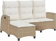 vidaXL Reclining Garden Sofa L-Shaped, PE Rattan, Beige, Outdoor Patio, Adjustable Backrest with Washable Cushions, 176x138 cm